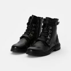 Friboo LEATHER BOOTIES - Schnürstiefelette - Black, Kinder -Friboo Schuhe Geschaft 2d12b5045920449296581aff582aecdb